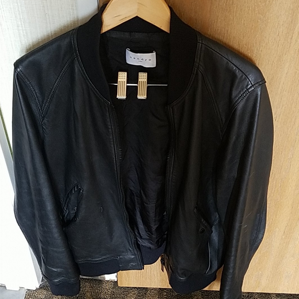 Sandro Black Leather Jacke